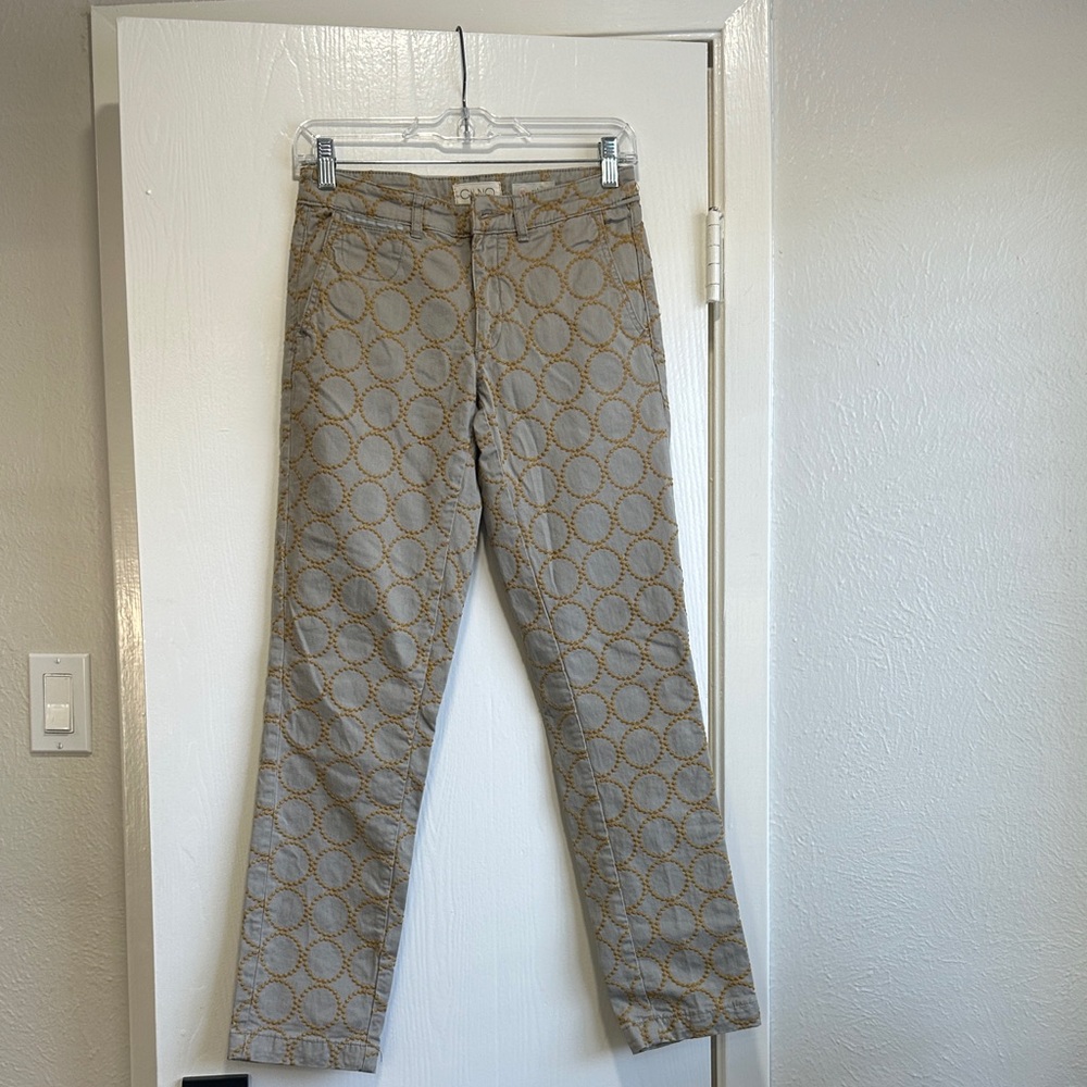 Khaki/Grey Pants with Mustard Embroidery